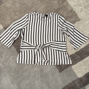 Women's Worthington Top White Black Rust Red Vertical Stripes Pullover Blouse